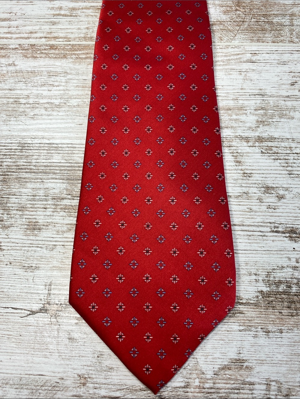 Prescot Bay Red Geometric Necktie 100% Silk Mens Classic Business Tie 56x3.8
